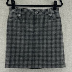 Eddie Bauer Women Gray Plaid Wool Blend Lined Pencil Skirt With‎ Pockets Size 4